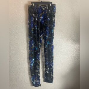 Vibrant Floral Leggings - Blue and Black
